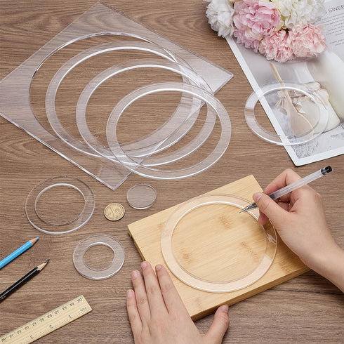 9Pcs 10/8.5/7.6/6.6/5.5/4.5/3.5/2.5/1.5 Inch BENECREAT Ring Router Templates, Transparent Acrylic Tracing Template