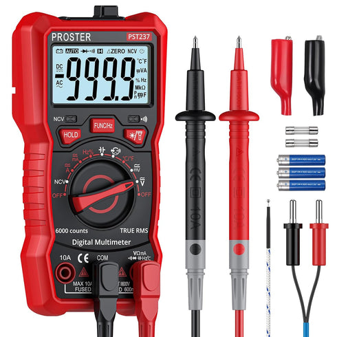 Proster Digital Multimeter, 6000 Counts TRMS Auto Range, NCV Detector, Voltage Current Meter, Temperature Tester