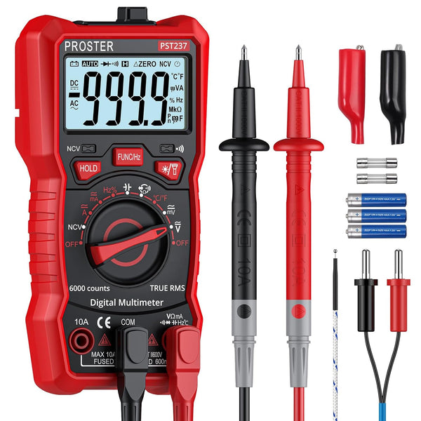 Proster Digital Multimeter, 6000 Counts TRMS Auto Range, NCV Detector, Voltage Current Meter, Temperature Tester