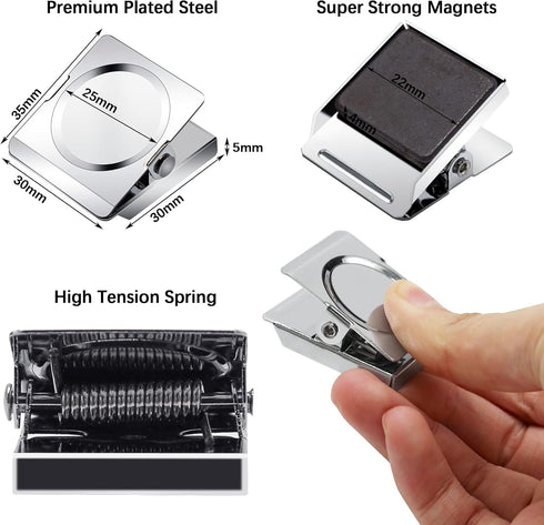 Magnetic Clips, 1.5 inch, 12 Pack Heavy Duty Magnet Metal Clips for Hanging, Strong for Whiteboard, Fridge