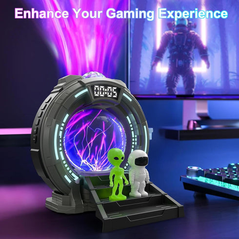Northern Lights Projector with Plasma Ball Lamp, White Noise, Music Speaker, Alarm Clock & Remote, Stargate Astronaut
