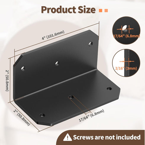 SecureLatch 4 Inch 90 4"2"2" (Black-4PCS) Heavy Duty Galvanized L Bracket, Degree Angle Bracket for Wood, Metal Corner