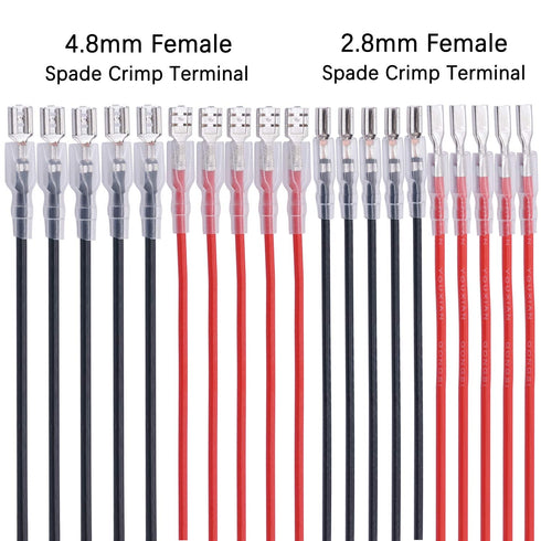 Twidec 20Pcs Female Spade Crimp Terminal, 2.8mm and 4.8mm with Insulating Sleeve and Wire Red + Black Assortment Kit
