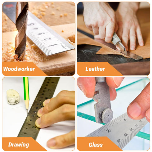 Stainless Steel Metal Ruler with Non-Slip Cork Back, Home Improvement Planner Accessories, 30.5cm