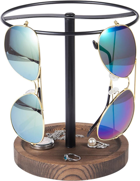 Wood Sunglasses Organizer, Metal Glasses Holder Stand for 12 Pairs Eyeglasses, Eyewear Storage for Dresser or Desk