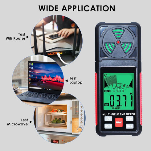 EMF Meter 3-in-1 Portable Electromagnetic Field Radiation Detector, Handheld EMF Tester with Digital LCD Alarm for