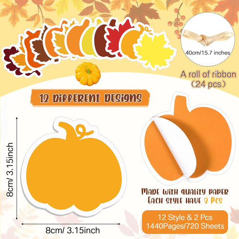Pasimy 24 Set Fall Sticky Notes and Pens Set - Classroom Gifts, Fall Party Favors, Thanksgiving Pens, Pumpkin Maple