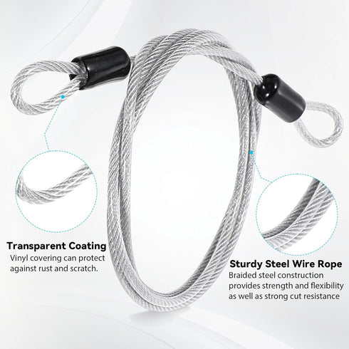 HekouJiub 12 Pack 4FT/48Inch 3mm Security Cable Lock, Steel Cable with Loops, Braided Steel Coated Wire Rope Luggage