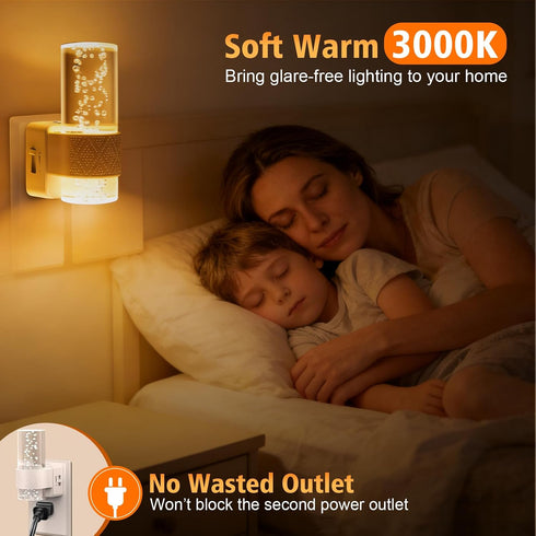 2 Pack 0-100 3000K LED Night Lights Plug into Wall, Plug in Night Light with LM Adjustable Brightness, Dusk to Dawn