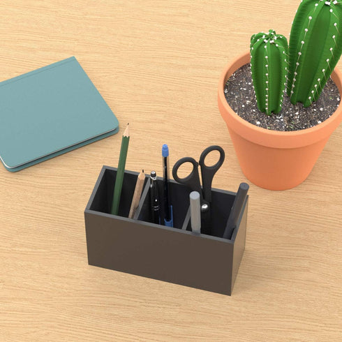 NIUBEE Acrylic Pen Holder, Black Pencil Organizer Cup with 3 Compartments for Countertop Desk Accessory Storage