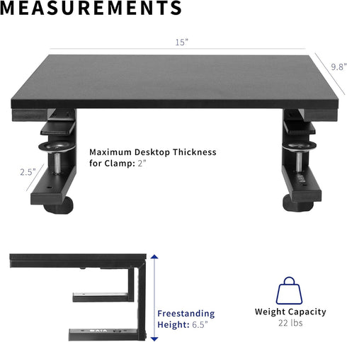 VIVO Clamp-on 15 inch Desk Extension Shelf for Gaming Devices, Ergonomic Monitor Riser and Desktop Organizer