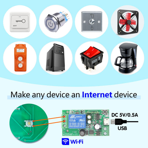 DieseRC 1 Channel WiFi Smart Switch, DC 5V 12V 24V 36V Passive Output Relay Module, Compatible with Alexa