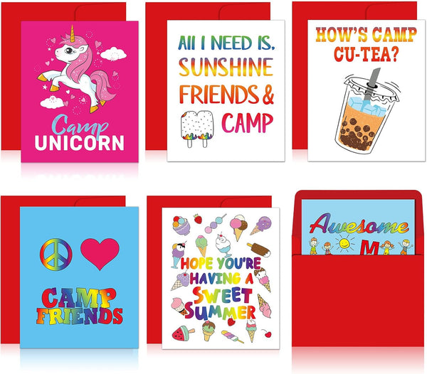 Noveread 6 Sets Camp Greeting Card with Envelopes Sweet Camp Notes 6 Designs