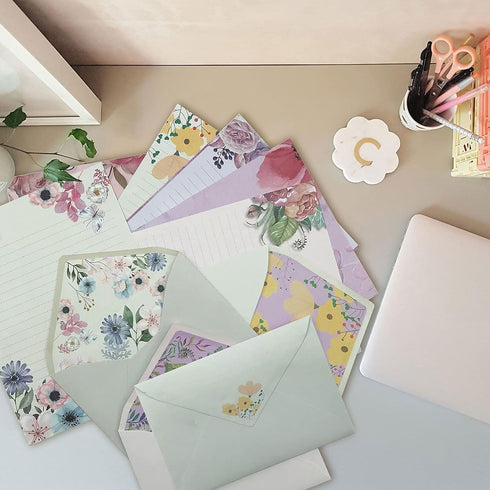 SCStyle Stationary Paper and Envelopes Set, 48 Sheets Writing Paper 5.9X7.7Inch + 24 Pcs A6 Cute Envelopes with