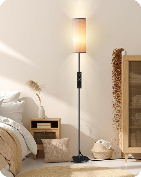 Dimmable 10W 900LM Bulb 3000K-6500K, H06LD05W1 Gray Floor Lamp for Living Room with Remote and Foot Switch, Corner