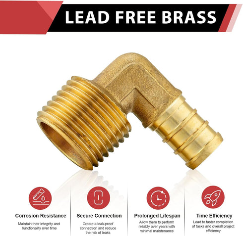 EFIELD Pex 1/2"x 1/2" Male Threaded NPT Elbow Barb Crimp Brass Fittings (Pack of 5) (PEX1807096-5PCS)