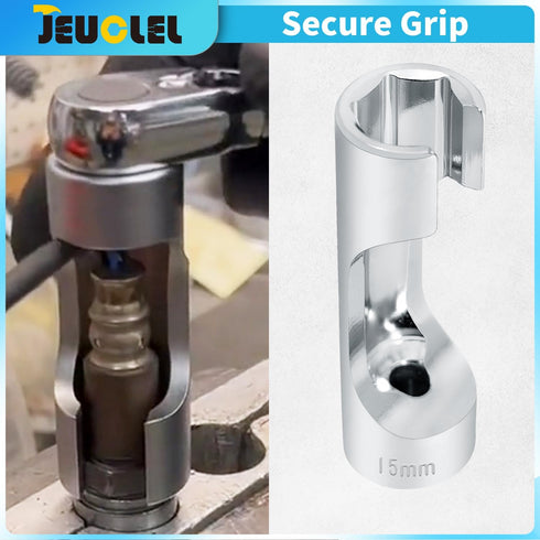 JEUCLEL 15mm 3/8" Drive Diesel Injector Fuel Line Socket Wrench, Flare Nut Socket for Fastener on Bent Pipes, Wired