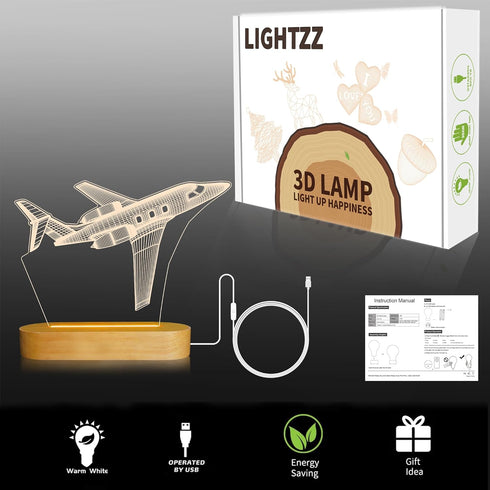 3D Dimmable Illusion Airplane Night Light for Pilot Gift, Unique Aviation Gifts for Men, Wooden LED Lamp with Remote