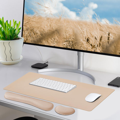 Home(31.515.7 Inches,Beige) Bloss Leather Desk Pad and Keyboard Wrist Rest, Large Mouse Pad + Keyboard Pad+Mouse Wrist