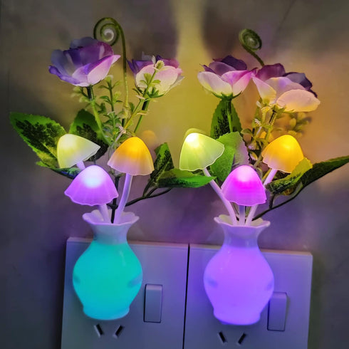 4 Pack AUSAYE Plug in LED Night Light Sensor Rose Light, Energy Saving Lamp Dream Nightlight Rose Flower Mushroom Night