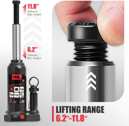 DNA MOTORING 2 Tons / 4409.2 lbs Lifting Automotive Welded Hydraulic Bottle Jack, Black, w/Manual Handle
