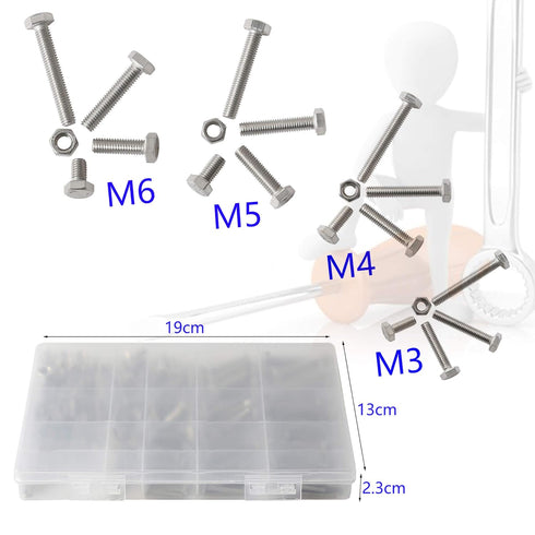 newlng M3 M4 M5 M6 Bolts and Nuts Assortment Kit, 320 PCS Metric 304 Stainless Steel Fasteners Set