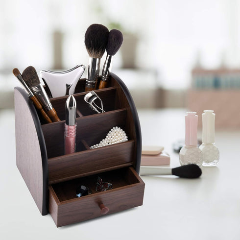 Wooden Desk Organizer with Drawer, Multifunctional Storage for Remote Control, Office Supplies