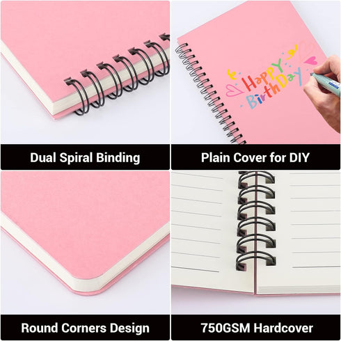 EUSOAR College Ruled Notebooks, 6 Packs, 5.5" x 8.3", 120 Pages, Pink A5 Spiral Notebook, Office Meeting Essentials