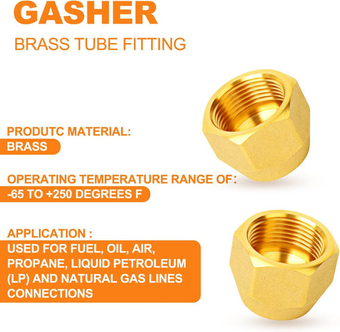 GASHER 5PCS Brass SAE 45 Degree Flare Tube Fitting - 1/2" Flare Nut Air Conditioning Copper Pipe Extension Butt Copper