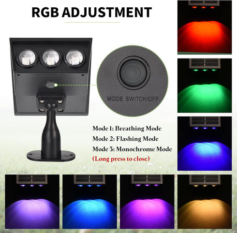 LUMLLSAJI IP65 (2) Solar Spot Lights Outdoor, RGB Solar Landscape Spotlights Waterproof Adjustable Light House Lights