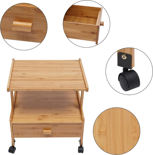 SHIPUNAYE 2 Printer Stand, Tier Small Printer Stand with Rolling Wheel, Heavy Duty Mobile Machine Cart with Organizer