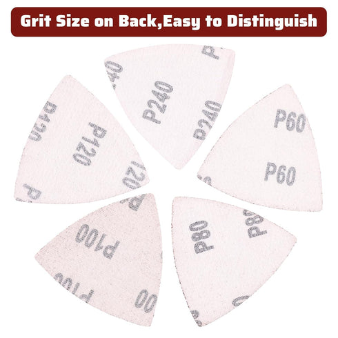 55Pcs Oscillating Tool Sanding Pad Triangle Sanding Pads Set 60/80/100/120/240 Grit for Finishing Wood Sanding Plaster