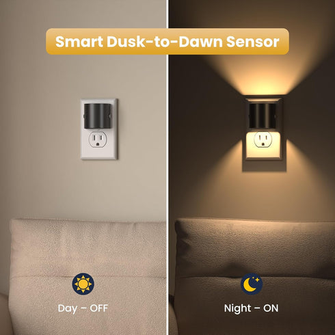 2 Pack, 3-Level Dimmable Night Lights Plug into Wall, LED Night Light Soft Glow Night Lights with Dusk to Dawn Sensor
