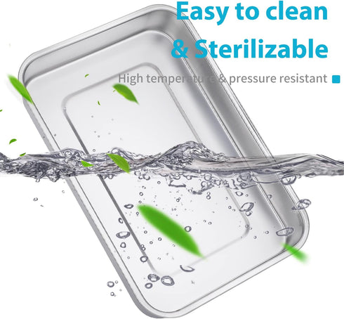 Medical Surgical Trays, Stainless Steel Dental Instruments Tray Organizer with Lid & Handle Grip