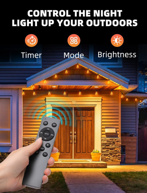 100Ft 30M Dimmable ST38 Bulb Outdoor Patio String Lights: Outside Waterproof Light - Remote Shatterproof Connectable
