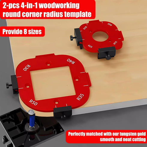 Lightdream 2-Piece 4-in-1 4 Rounded Corner Router Template, Aluminium Alloy Edge Guide Radius Template, Complete