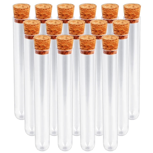 15x100mm Plastic Test Tubes with Lids, 15ml Clear Vials, Seal Cap, Transparent Cork Stoppers, 15 PCS