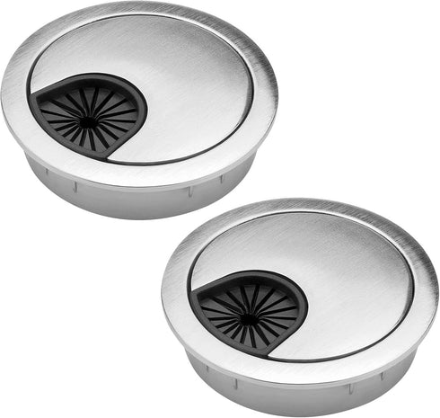 2 Pack 2 Inch Metal Desk Grommet, Brushed Silver Wire Organizer for Cable Management