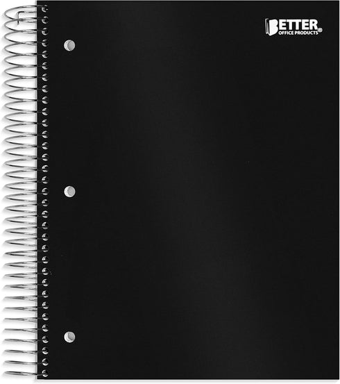 Better Office Products 5 Subject Spiral Notebook – Black Poly Cover, College Rule, 200 Sheets, 11 x 8.5 inches