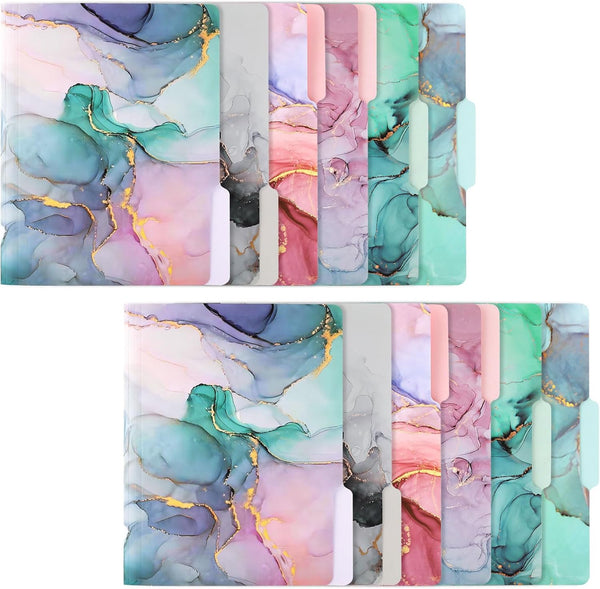 Ddaowanx Decorative File Folders, Cute Colored Letter Size File Folders with 1/3-Cut Tabs, 12 Pcs Marble