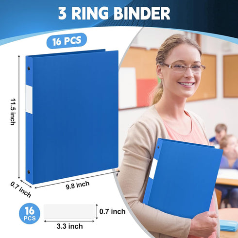 Henoyso 16 Pcs 1/2 Inch Blue 3 Ring Plastic Binder for School Office Home
