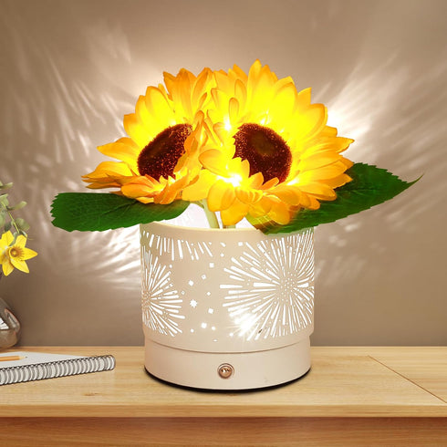 AMWGIMI Birthday Gifts for Women,Sunflower Flower Cordless LED Touch Table Lamp,3-Colour Infinitely
