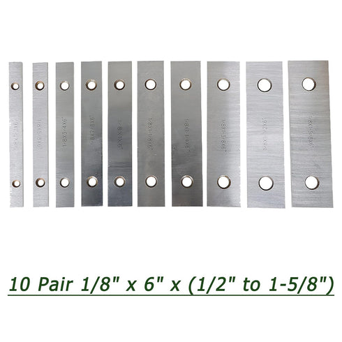 10 Pair 1/8 x 6 Matched Parallel Bar, 0.0002 Parallelism, 1/2 to 1-5/8 Alloy Steel Machinist Thin Parallel Tool Set