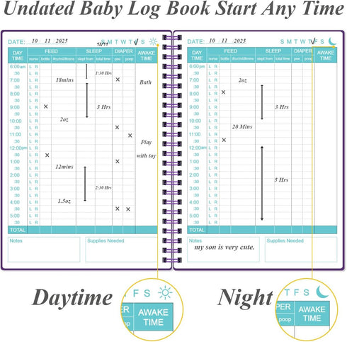 A5 150 Heveboik Baby's Daily Log Book - Baby's Tracking for Newborns, Easy to Fill Pages to Track and Monitor Your