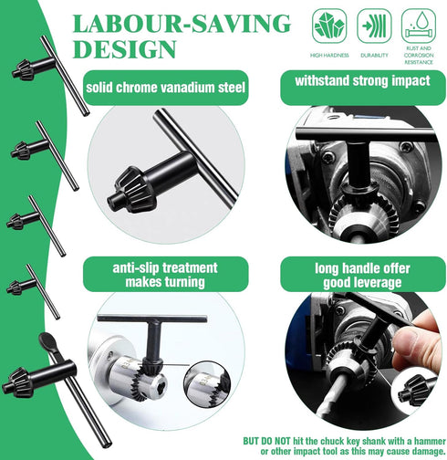 6Pcs Carbon Steel Drill Chuck Key Wrench Set, 3/4" 5/8" 1/2" 3/8" 1/4" Electric Drill Clamping Tool
