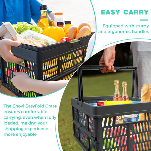 3 Pack (9L (2.4 EasyFold Collapsible Crate, Collapsible Shopping Basket, Milk Crate, Gal), Black)