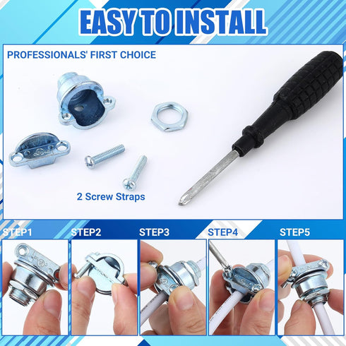 Nm Clamp Type Cable Connectors, 1/4 Inch Metal Electrical Box Wire Clamps for Metallic Conduit, Zinc Alloy (10 Pcs)