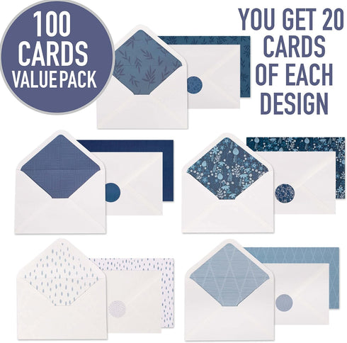 Set 20 Pack 4x6 100 VNS Creations Bundle - Thank You Cards With Envelopes Bulk & Stickers - - Black and Navy Blank