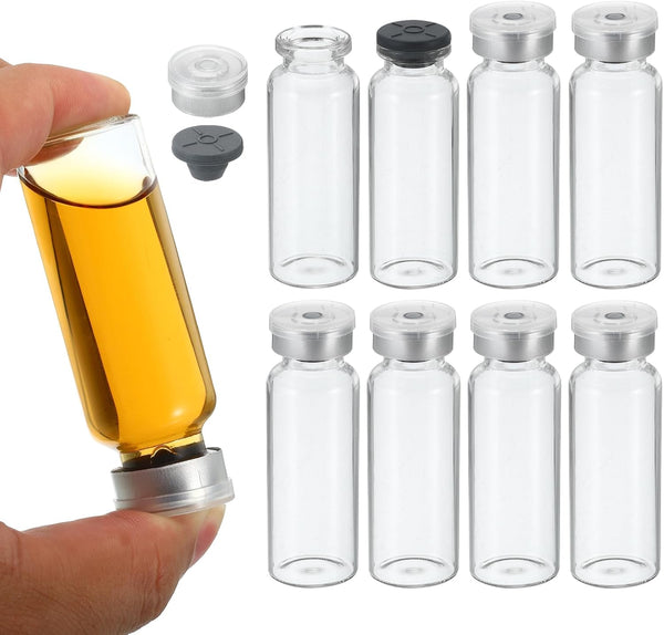 PATIKIL 20ml Sample Vials, 8 Pack Lab Empty Vials with Butyl Rubber Stopper and Crimp Top Caps