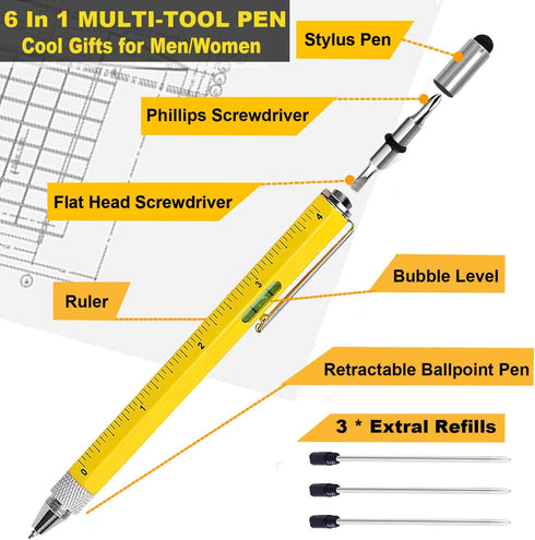 Gifts for Men, 6 in 1 Multi Tool Pen Set, Dad Gifts from Daughter Son, Birthday Stocking Stuffers